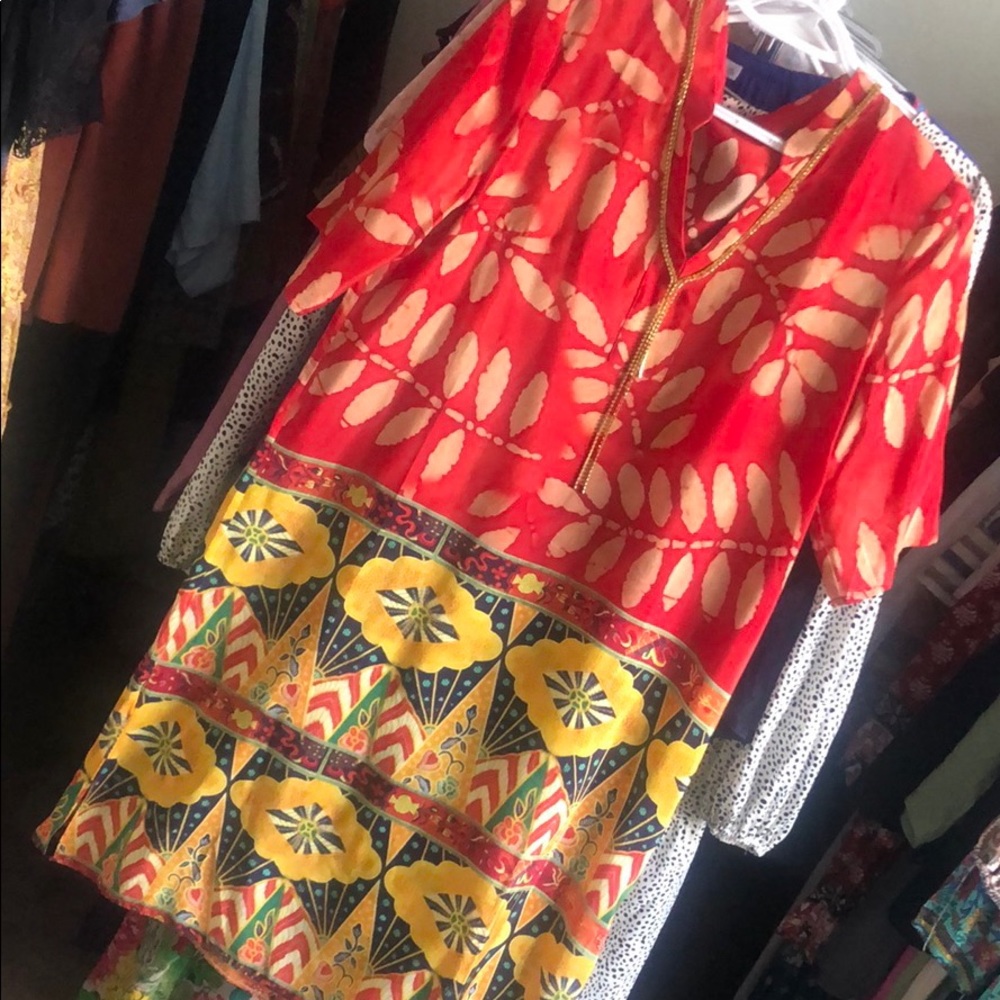 Silk Japanese style dress with gold detail